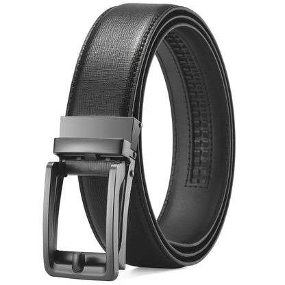 Men's Leather Slide Ratchet Dress Belt with Automatic Click Buckle – Zinc Alloy Buckle, Adjustable 28"-46" Waist, 8 Styles, Business Formal Belt, Perfect Gift for Husband, Father's Day & Christmas