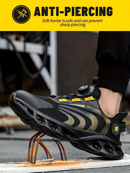 Men's Steel Toe Safety Shoes Wide Width Puncture-Proof with Rotating Buckle – Non-Slip Cushioned Work Boots for Construction, Industrial & Warehouse, Sizes US 6.5–13.5