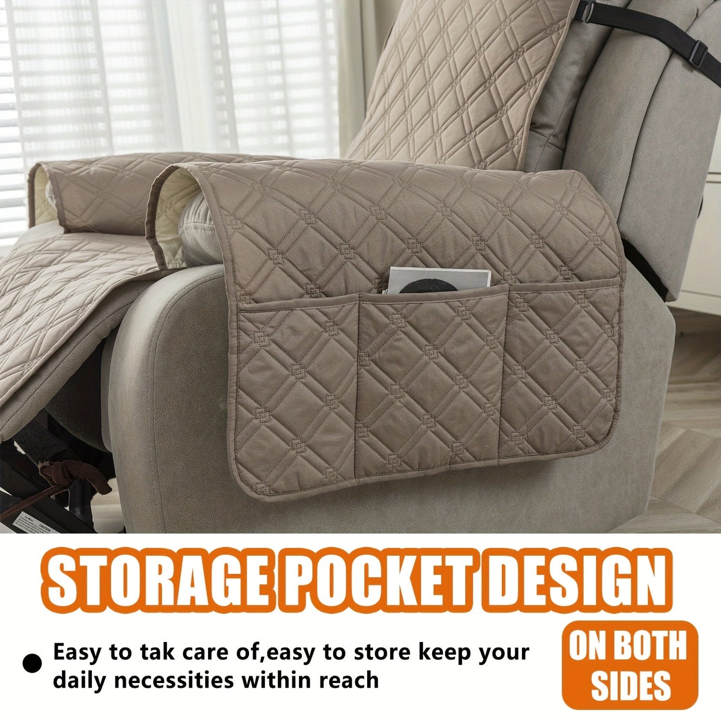 Waterproof Recliner Cover Slipcover with Side Pockets Anti-Slip Straps 4-Layer Quilted Fabric Pet Kid Proof Machine Washable Recliner Chair Protector – 11 Colors