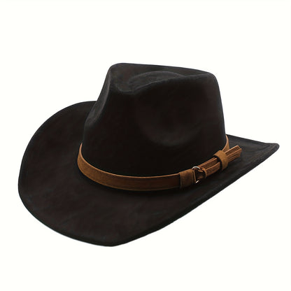 Retro Wide Brim Western Cowboy Hat for Men & Women – Classic Fedora Style Unisex Outdoor Hat for Casual Travel Beach Costume, Available in 7 Colors Brown Black Khaki Beige Grey White
