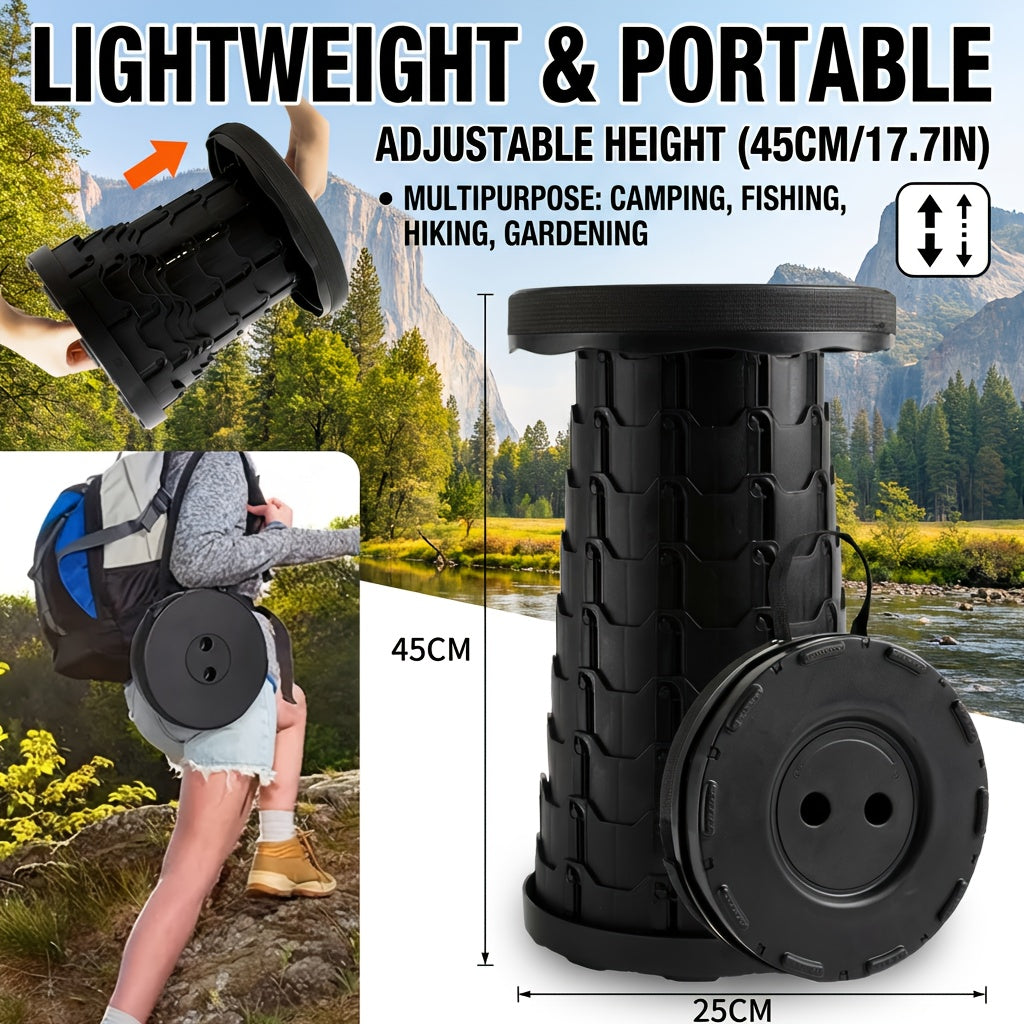 2-Pack Collapsible Folding Stool – 400 lbs Capacity Portable Telescopic Camping Stool, Compact Storage for Travel, Camping, Hiking, Fishing & Backyard BBQ – Lightweight Plastic Seat, Men's Gift