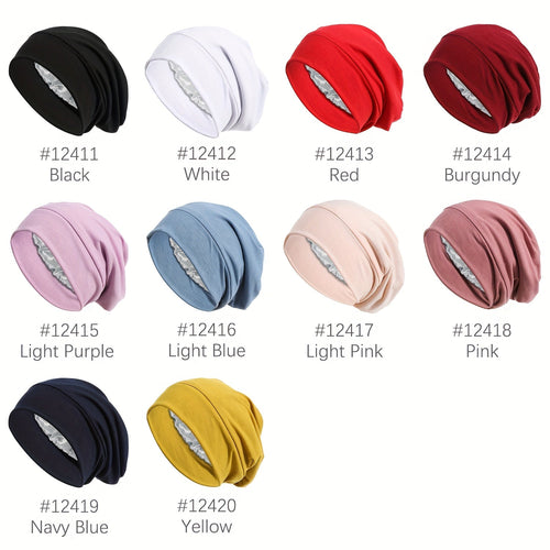 Turban Hat 4 Pack for Women - Soft Satin Lining Muslim Turban Sleep Cap, Chemo Hat Beanie Headwrap for Cancer Hair Loss, Comfortable Breathable Bonnet for Daily Wear & Night Sleep