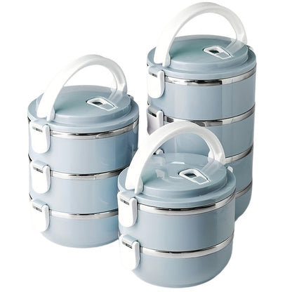 Stainless Steel Insulated Lunch Box Set 2/3/4 Layer – Stackable Bento Box with Lid, 47oz Leakproof Cylindrical Food Container for Office, School, Camping, Picnic & Outdoor Use
