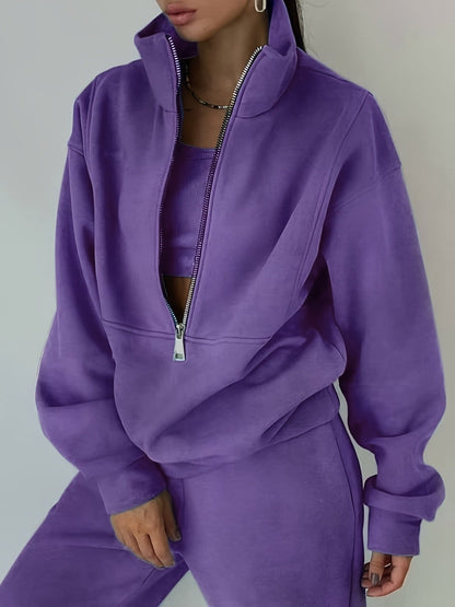Women's Fleece Two-Piece Set – Sporty Street Casual Sweatshirt & Pants Outfit, Soft Cozy Matching Loungewear Set, 10 Colors, Sizes S-XXL, Everyday Athleisure Fashion