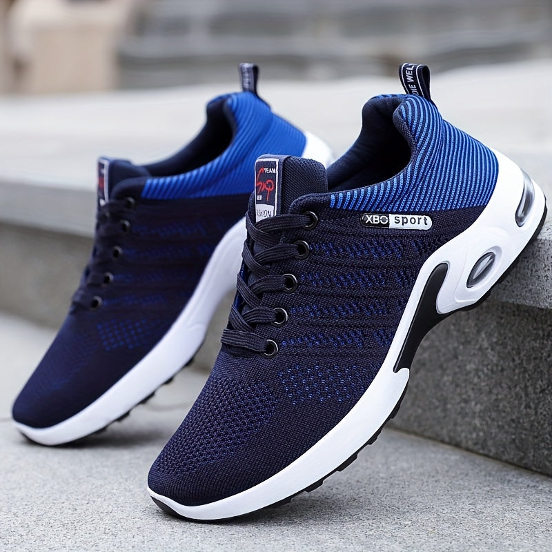 Men's Air Cushion Athletic Sneakers – Breathable Lace-Up Casual Sports Shoes with Slip-Resistant Sole, Black & White or Black Blue, Sizes US 6.5–11.5, Sporty Urban Style