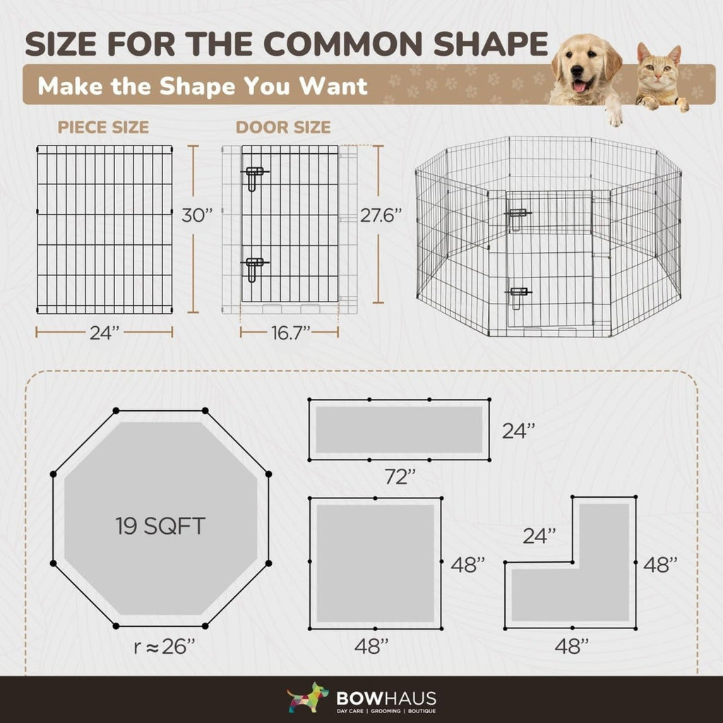 Foldable Dog Playpen 8 Panel – Heavy-Duty Metal Pet Kennel with Gate for Indoor & Outdoor Use, Portable Exercise Fence Cage for Small Dogs & Animals, Available in 24"/30"/36" Heights