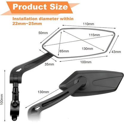 2-Pack Bicycle Rearview Mirror 360° Adjustable HD Wide Angle Shockproof Handlebar Side Mirror – Universal Fit for Mountain Bike, Road Bike, E-Bike, City Bike & Scooter, 22.2–25mm Handlebars