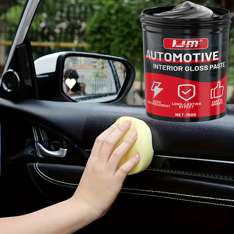 KJM Automotive Plastic Restorer & Whitening Cream 150g with Sponge – All-in-One Dashboard, Tire & Seat Restorer, Car Interior Polish, Upholstery Care, Long-Lasting Gloss & UV Protection