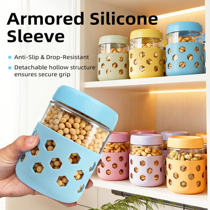 6-Pack 16oz Glass Airtight Jars with Silicone Sleeves – Moisture-Proof Food Storage Containers for Tea, Grains, Nuts, Snacks, Spices & Yogurt | BPA-Free