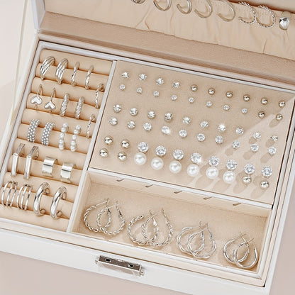 102-Piece Women's Earring Set – Geometric Rhinestone & Twisted Love Loop Styles, Hypoallergenic Stainless Steel Posts, Light Luxury Gift for Daily Wear, Parties & Vacation