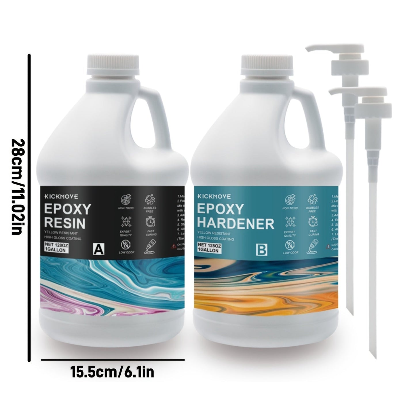 Clear Epoxy Resin Kit 2 Part High Gloss Casting Coating Countertop Table Top Resin Art DIY Jewelry Handcraft with Pumps 16oz to 2 Gallon