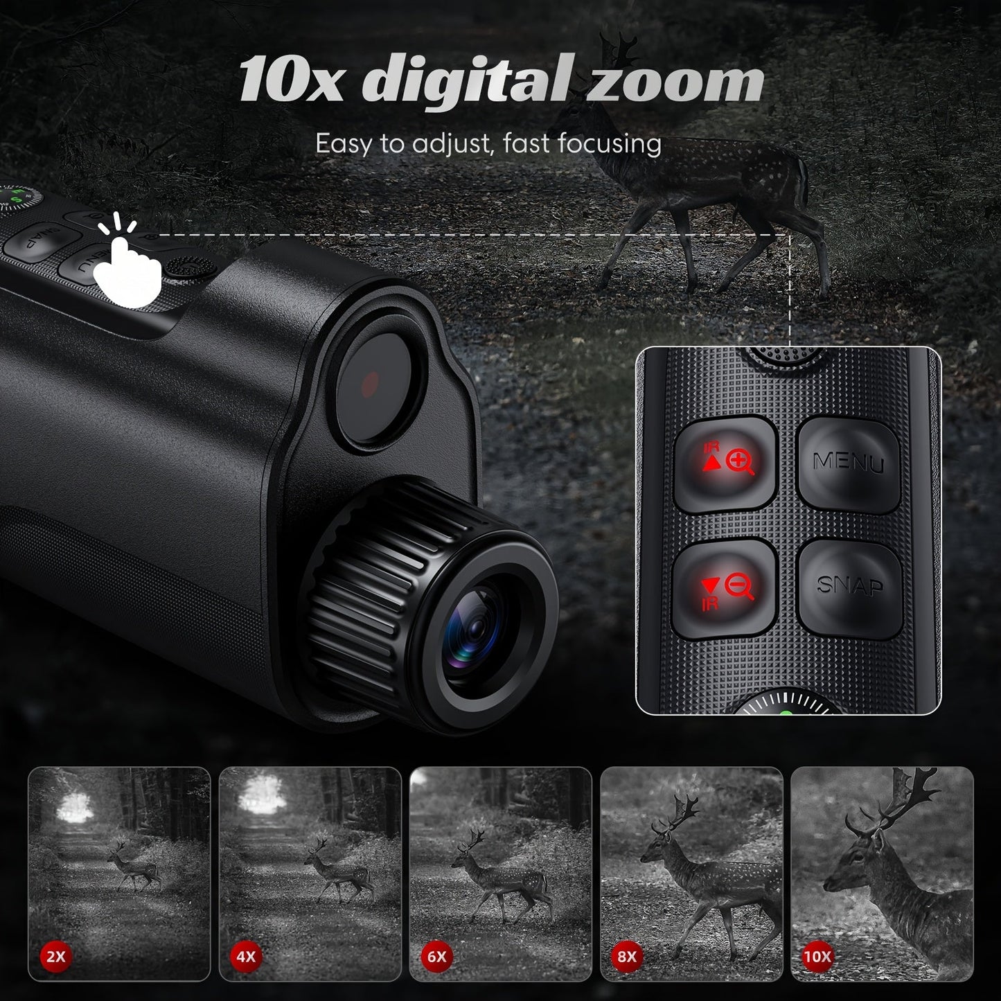 Night Vision Goggles 1080P Monocular 5W Infrared 10X Digital Zoom 2600ft Range 2700mAh Rechargeable Battery 2 Inch HD Display for Hunting Camping Wildlife Observation Security