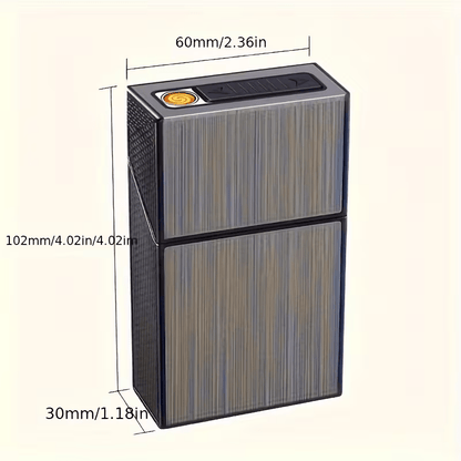 Rechargeable Electric Lighter with Built-In Cigarette Case – Windproof, Holds 20 Cigarettes, Flip-Top Design, Pressure & Moisture Resistant – Sleek All-Black for Business & Everyday Use