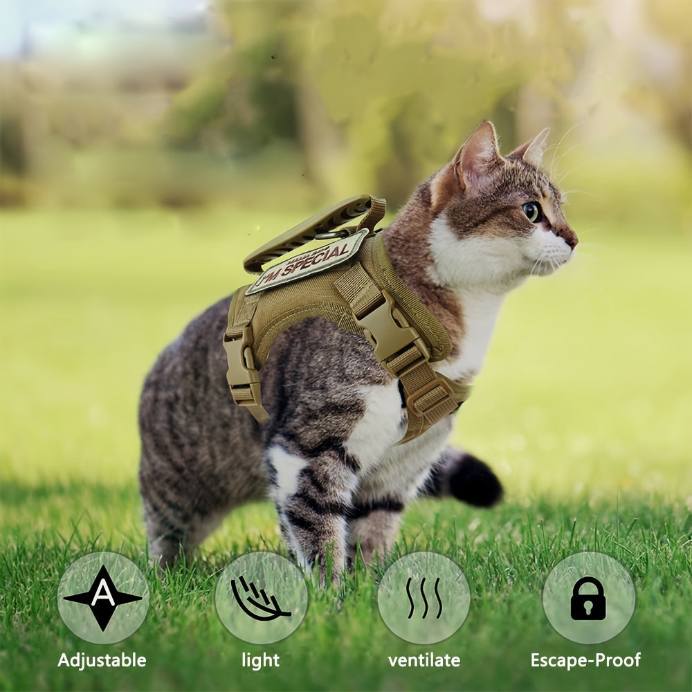 Cat Tactical Vest Harness Adjustable Escape-Proof 600D Oxford Pet Chest Strap Training Clothes for Cats & Small Dogs One Size Fits Most