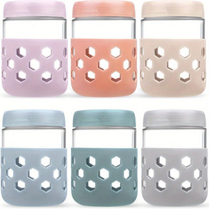 6-Pack 16oz Glass Airtight Jars with Silicone Sleeves – Moisture-Proof Food Storage Containers for Tea, Grains, Nuts, Snacks, Spices & Yogurt | BPA-Free