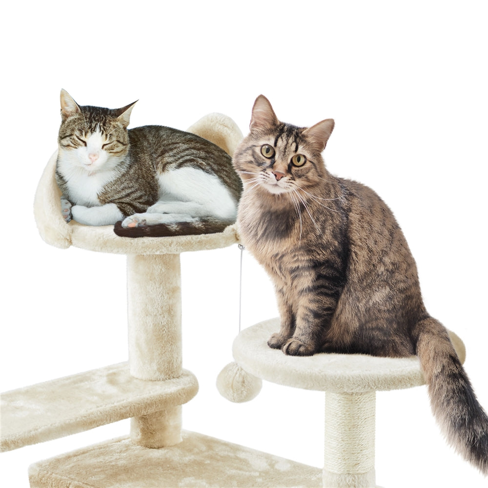 57-Inch Multilevel Cat Tree Tower with 2 Condos – Sisal Scratching Posts, Dangling Ball, Round Platform & Ladder for Indoor Kittens & Small Cats, 6 Colors, Christmas Gift for Cat Lovers