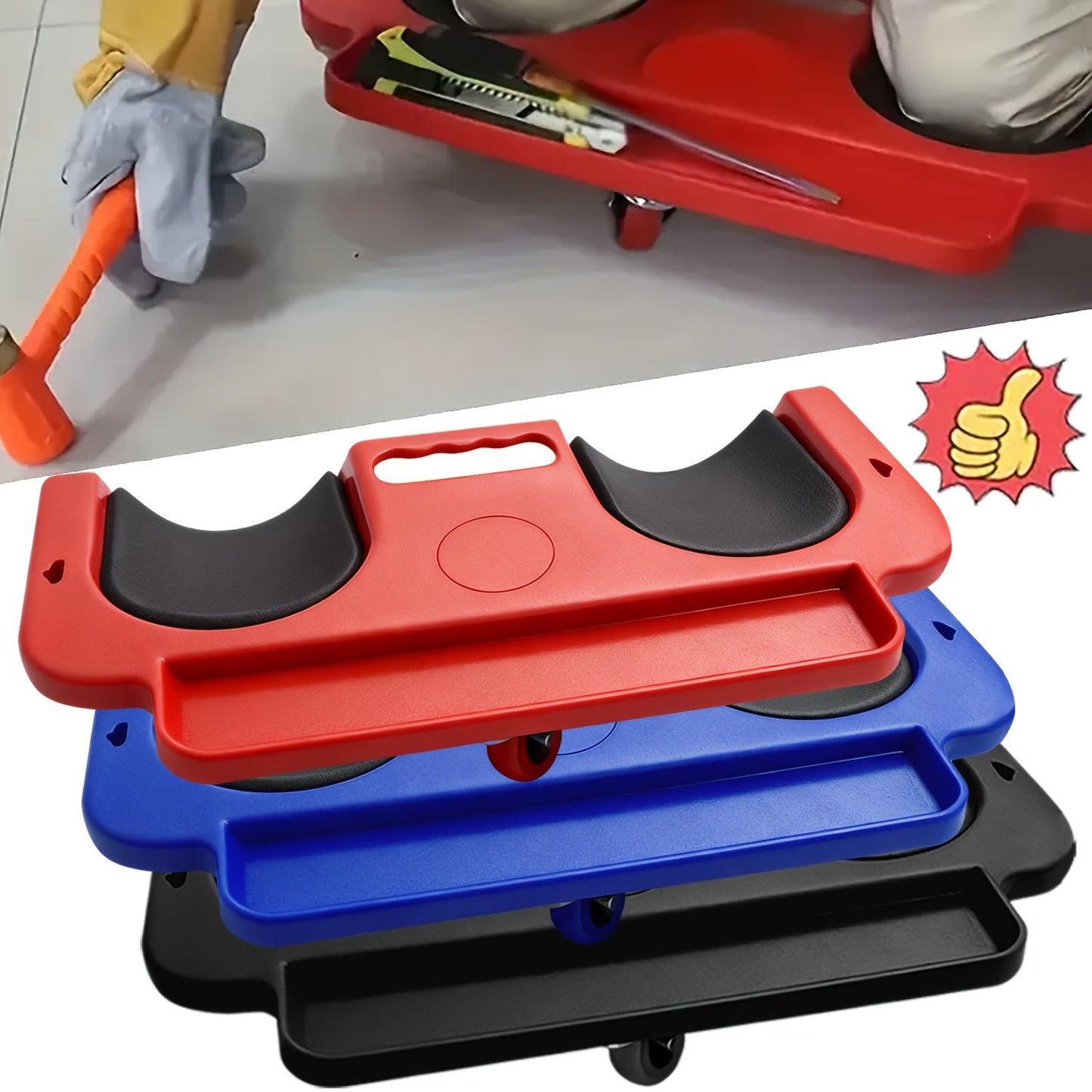 Rolling Knee Creeper Pad with Built-In Tool Tray – ABS High-Impact Frame, Cushioned Kneeling Pad for Mechanics, Carpenters, Flooring & Car Repairs – Multi-Color Automotive Repair Aid & Workshop Gift