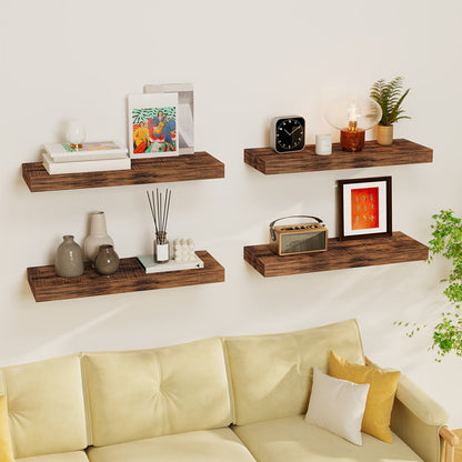 Floating Wall Shelves 15.8 Inch Rustic Finish with Invisible Brackets for Wall Decor Home Storage – 4 or 8 Pack in Rustic Brown Black Walnut
