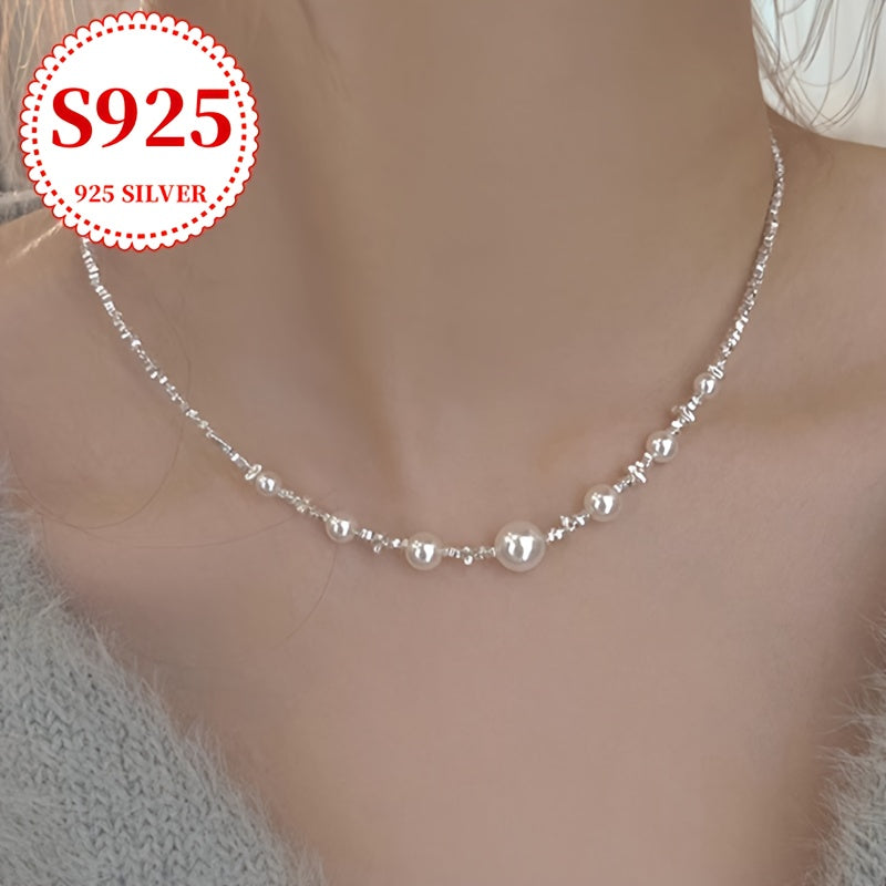 925 Sterling Silver Freshwater Pearl Necklace for Women – Elegant Retro Luxury Jewelry for Marriage Proposals, Engagements, Anniversaries, Valentine's Day, Daily Wear, Dates & Parties