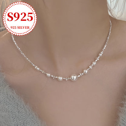 925 Sterling Silver Freshwater Pearl Necklace for Women – Elegant Retro Luxury Jewelry for Marriage Proposals, Engagements, Anniversaries, Valentine's Day, Daily Wear, Dates & Parties
