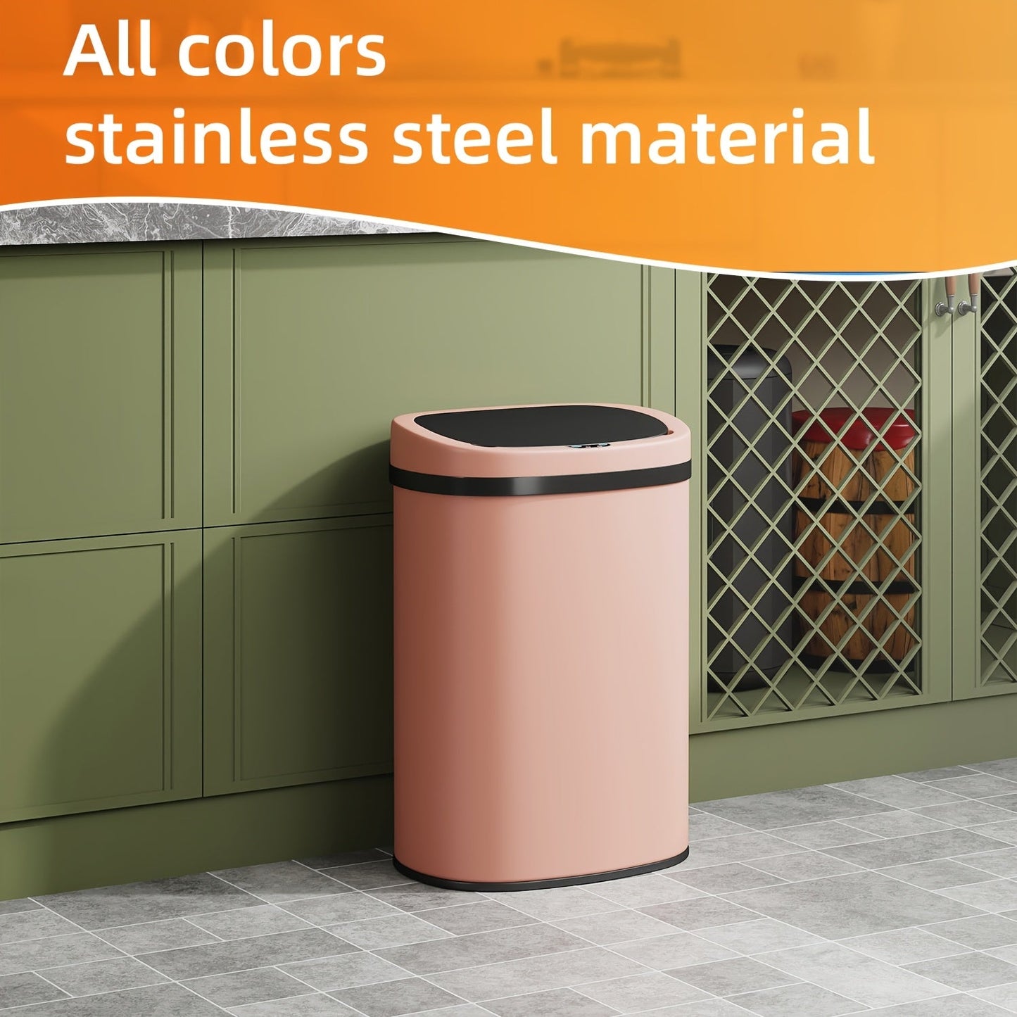 13 Gallon Touchless Trash Can 50L Automatic Motion Sensor Garbage Can Stainless Steel & Plastic for Kitchen Office Bedroom Living Room – 11 Colors