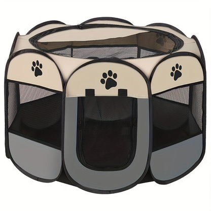 Foldable Octagonal Pet Playpen Tent for Dogs and Cats - Oxford Fabric No Assembly Required, Indoor Outdoor Pet Enclosure Kennel Maternity Room, Available in M L XL, Blue & Beige