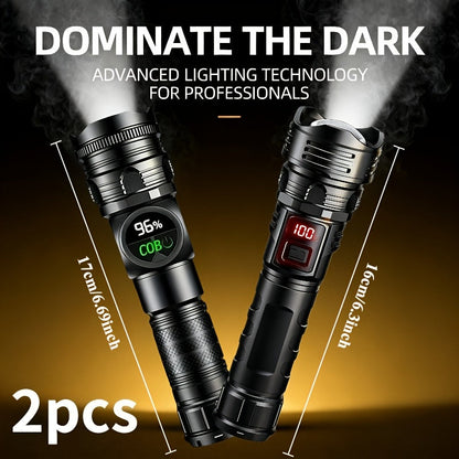 High Lumen Tactical Flashlight 2-Pack – Ultra Bright COB Side Light, USB Fast Charging, Zoomable Multi-Mode, for Camping, Hiking, Fishing, Cycling & Emergency – Great Gift for Men