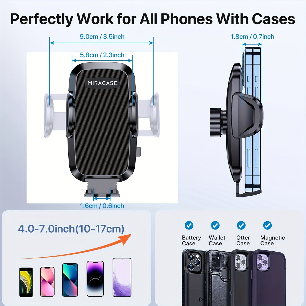 Universal Car Phone Holder 360° Rotatable Dashboard Mount – Retractable Cradle Fits All Phones iPhone Samsung, Adjustable Horizontal & Vertical Viewing, Secure Grip Car Phone Mount