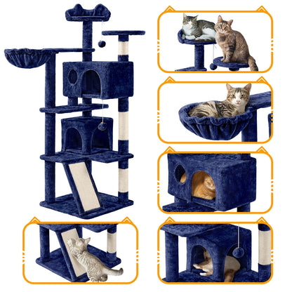 57-Inch Multilevel Cat Tree Tower with 2 Condos – Sisal Scratching Posts, Dangling Ball, Round Platform & Ladder for Indoor Kittens & Small Cats, 6 Colors, Christmas Gift for Cat Lovers