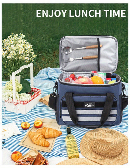 Large Capacity Insulated Cooler Bag Leakproof Portable Food Storage for Picnic Camping Beach Lunch, Durable Handle Soft Sided Cooler Tote with Thick Insulation - Black Navy Grey Khaki