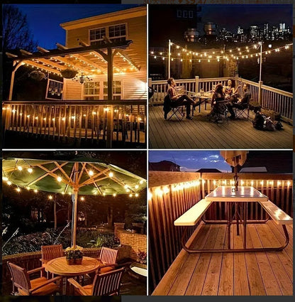 Solar LED String Lights Outdoor Waterproof 50FT & 100FT – ST38 Shatterproof Dimmable Bulbs, USB-C & Solar Powered, 4 Modes, for Patio Yard Pool Garden Wedding Camping Christmas Decor