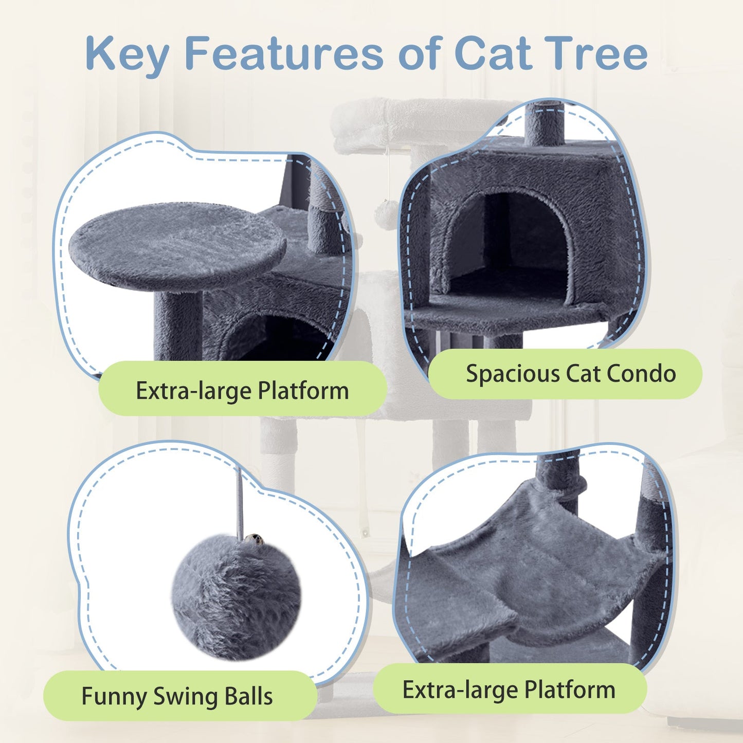 44-Inch Cat Tree Tower for Indoor Cats with Condo, Hammock & Natural Sisal Scratching Posts – Multi-Level Cat Furniture with Perches & Pet House for Multiple Cats, 5 Colors