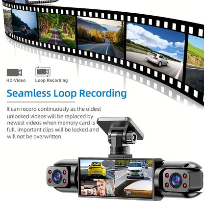 360° Panoramic Dash Cam 3/4 Lens 1080P HD with Quad-Split Screen, HD Night Vision, WDR & G-Sensor – Full Coverage Front, Rear, Left & Right Loop Recording – Rideshare & Fleet Ready – Velora