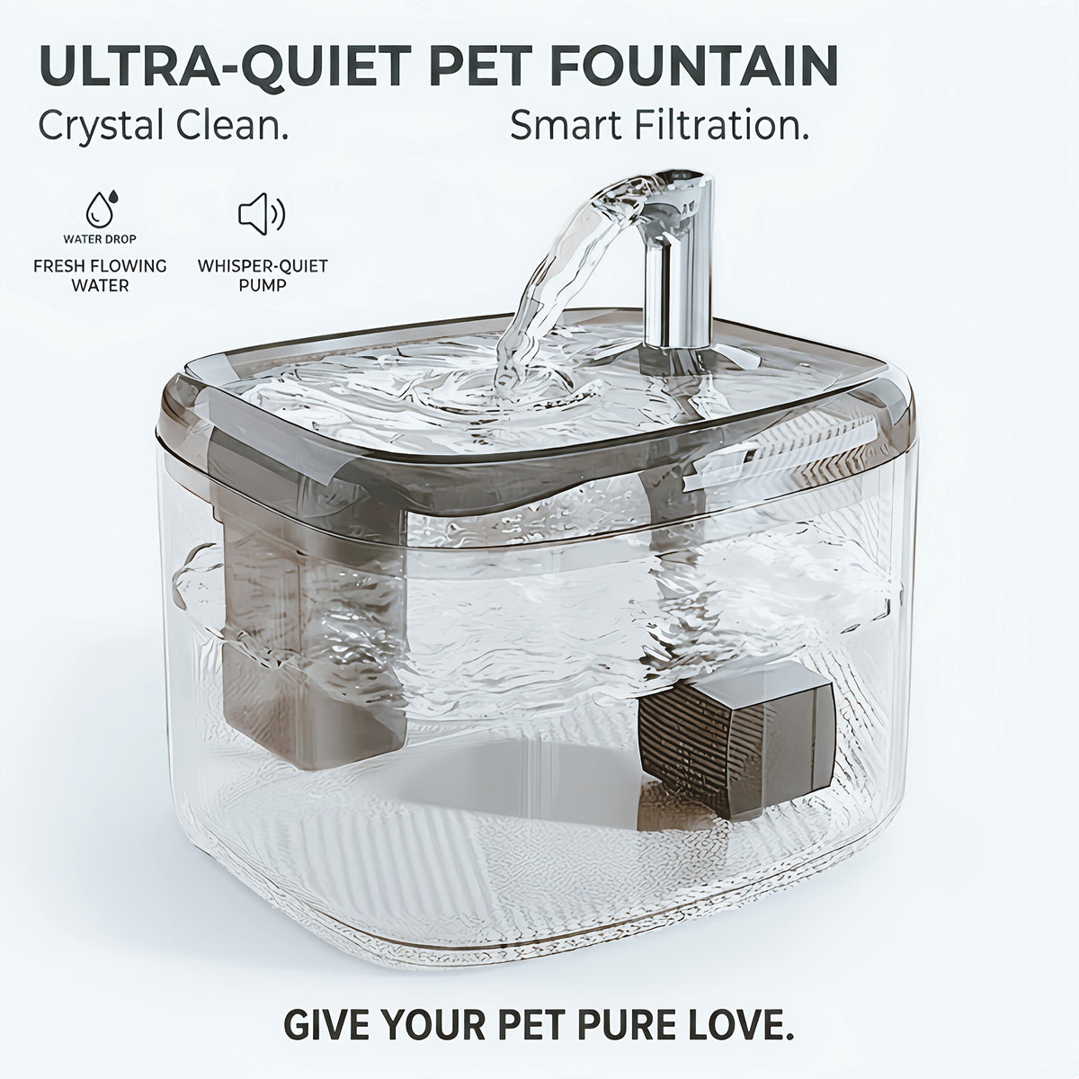 Smart Cat Water Fountain Ultra-Quiet - Multi-Stage Filtration Pet Water Dispenser, USB Powered, Easy to Clean, for Cats at Home & Travel, 3 Colors: Silver Gray, Ceramic White, Cream Yellow