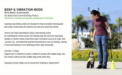Dog Training Collar with Remote – IP68 Waterproof Rechargeable E-Collar for Small Medium Large Dogs, 3 Safe Training Modes (Beep, Vibration, Shock), 1640ft Range, Black