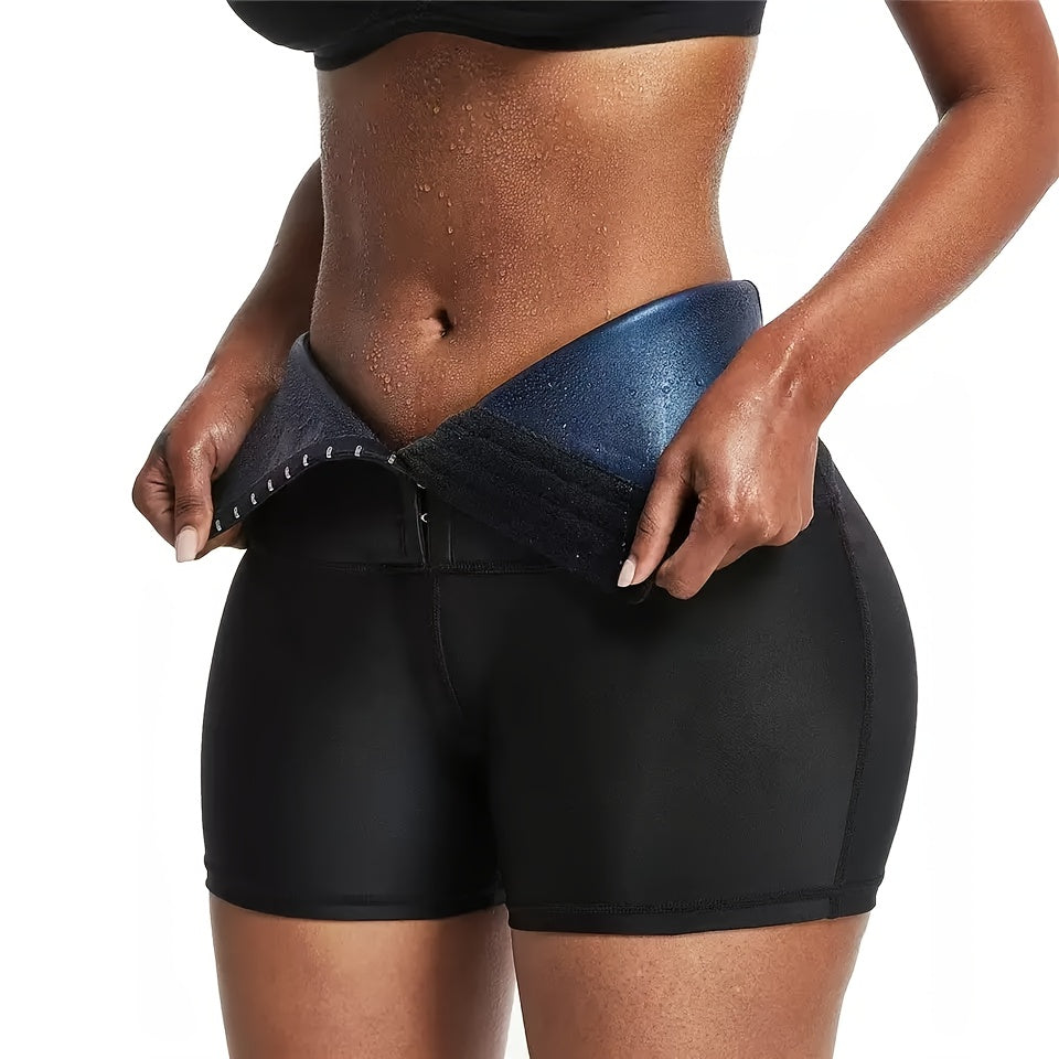 Women's High Waist Sauna Shorts Compression Heat Sweat Slimming Capri Pants – Button Up Slim Fit Exercise Shaping Three-Quarter Leggings for Workout Gym Fitness (S-XXL)