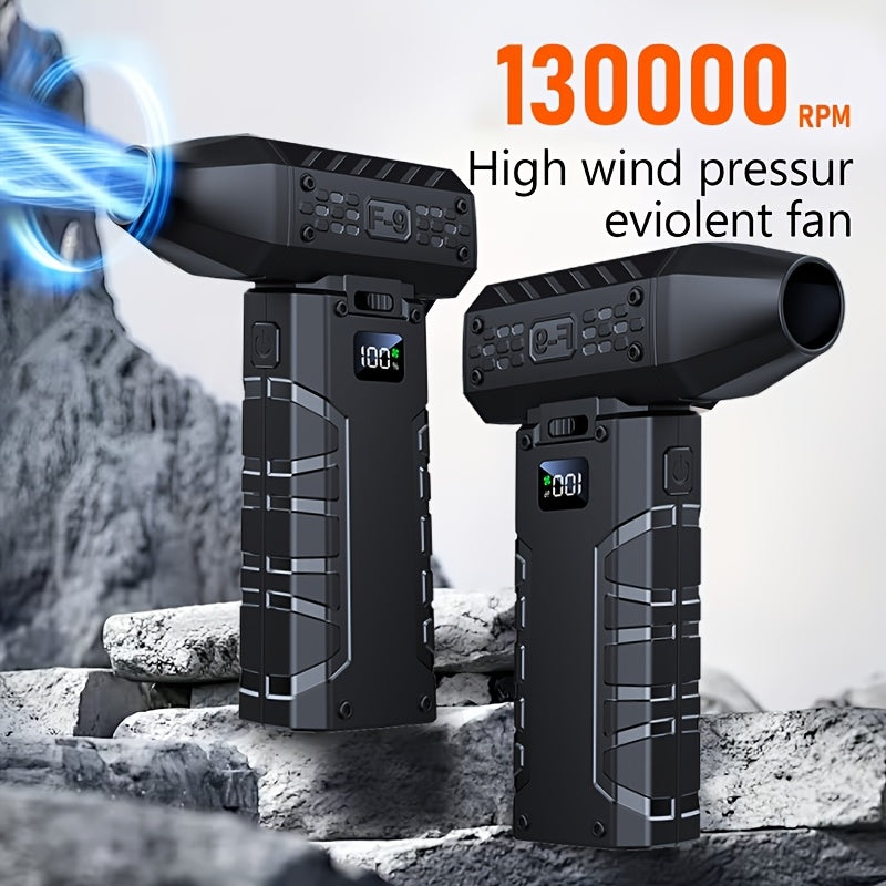 130000 RPM Turbo Fan Blower with USB-C Fast Charging, Smart Display & LED Light – 100 Wind Speed Settings for Car Cleaning, Dust Removal, Leaf Blowing, BBQ & Cooling – Black & Orange