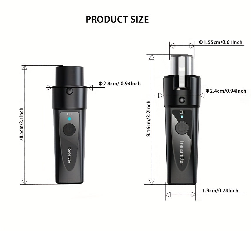 XLR Wireless Microphone System 2.4GHz – Rechargeable Plug & Play Wireless Mic Adapter with 30M Range, Low Latency, USB-C Charging for Dynamic Mics, Live Broadcasting & Guitar Audio