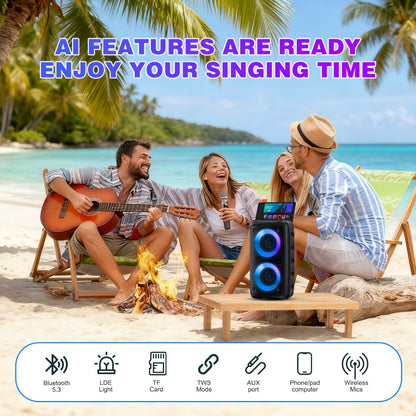 Portable Wireless Karaoke Bluetooth Speaker with Subwoofer - 1200mAh Battery, TF Card & USB Support, Compact High-Power Party Speaker with Microphone Option, Tabletop Mount & Button Control
