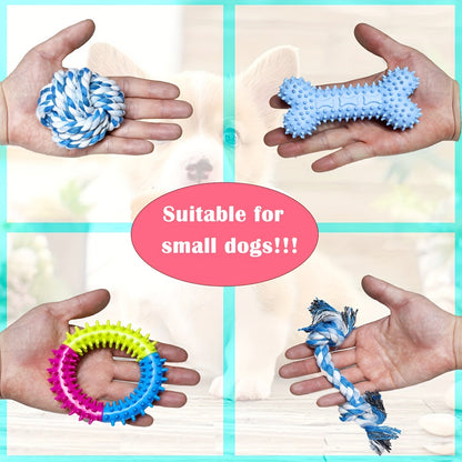 Interactive Dog Toy Set 6 & 12 Pcs – Squeaky Knot Fabric Chew Toys with Cartoon Patterns for All Breed Sizes, Teeth Cleaning & Training Play Set with Squeakers, Knot Toys & Balls, No Battery Needed