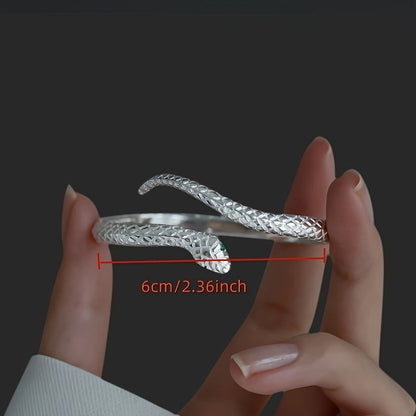 925 Sterling Silver Snake Cuff Bracelet Adjustable Hypoallergenic Green Zirconia Eyes Floral Accents Zodiac Snake Retro Punk Style Jewelry Gift