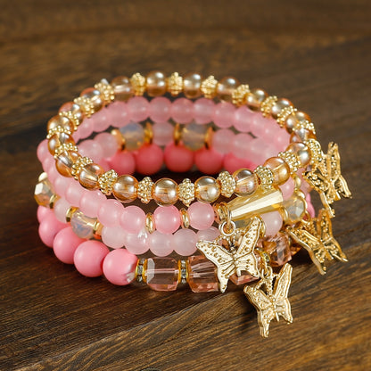Boho Butterfly Beaded Bracelet Set for Women – 4, 8 & 16pcs Sparkle Multi-Layered Elastic Charm Stackable Bracelets, Perfect Gift for Stylish Ladies