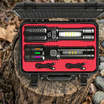 2 Pack Rechargeable LED Tactical Flashlight with Telescopic Zoom, COB Side Light & 5 Modes, High Power Handheld Flashlight USB-C for Camping Hiking Biking Emergency – Best Gift for Him