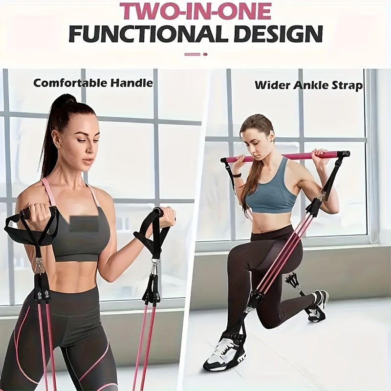 14pcs Pilates Stick Set with Resistance Bands & Fitness Pedal Puller, Multifunctional Home Workout Equipment for Yoga, Pilates, Stretch Training, Full Body Exercise Kit - Pink, Black, Purple