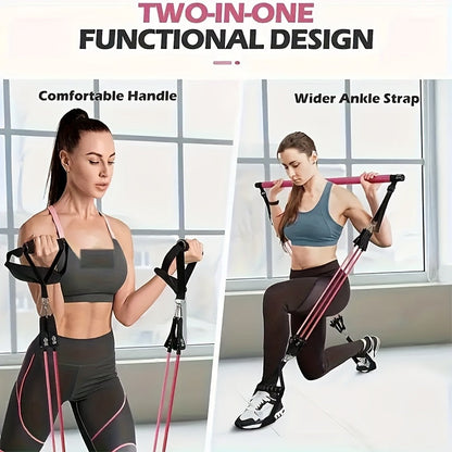 14pcs Pilates Stick Set with Resistance Bands & Fitness Pedal Puller, Multifunctional Home Workout Equipment for Yoga, Pilates, Stretch Training, Full Body Exercise Kit - Pink, Black, Purple