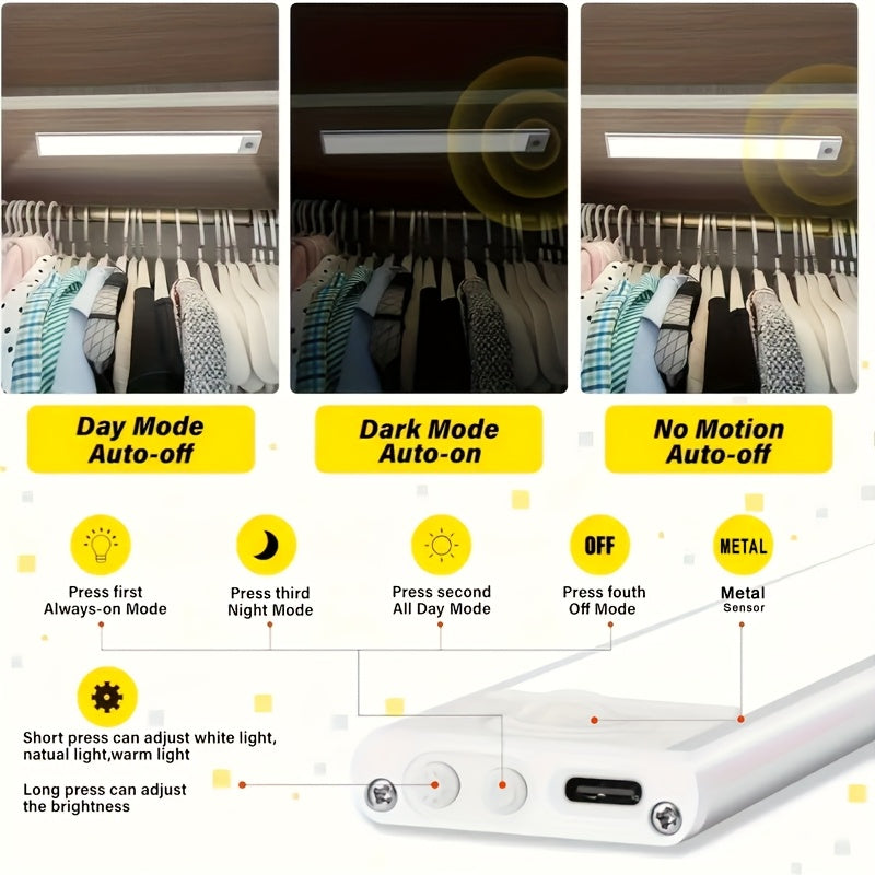 LED Motion Sensor Under Cabinet Light – Wireless USB-C Rechargeable Closet Light, 3 Color Temps & Dimmable, Magnetic Mount, Motion Activated Night Light for Kitchen Cabinet Closet Drawer (1/2/4 Pack)