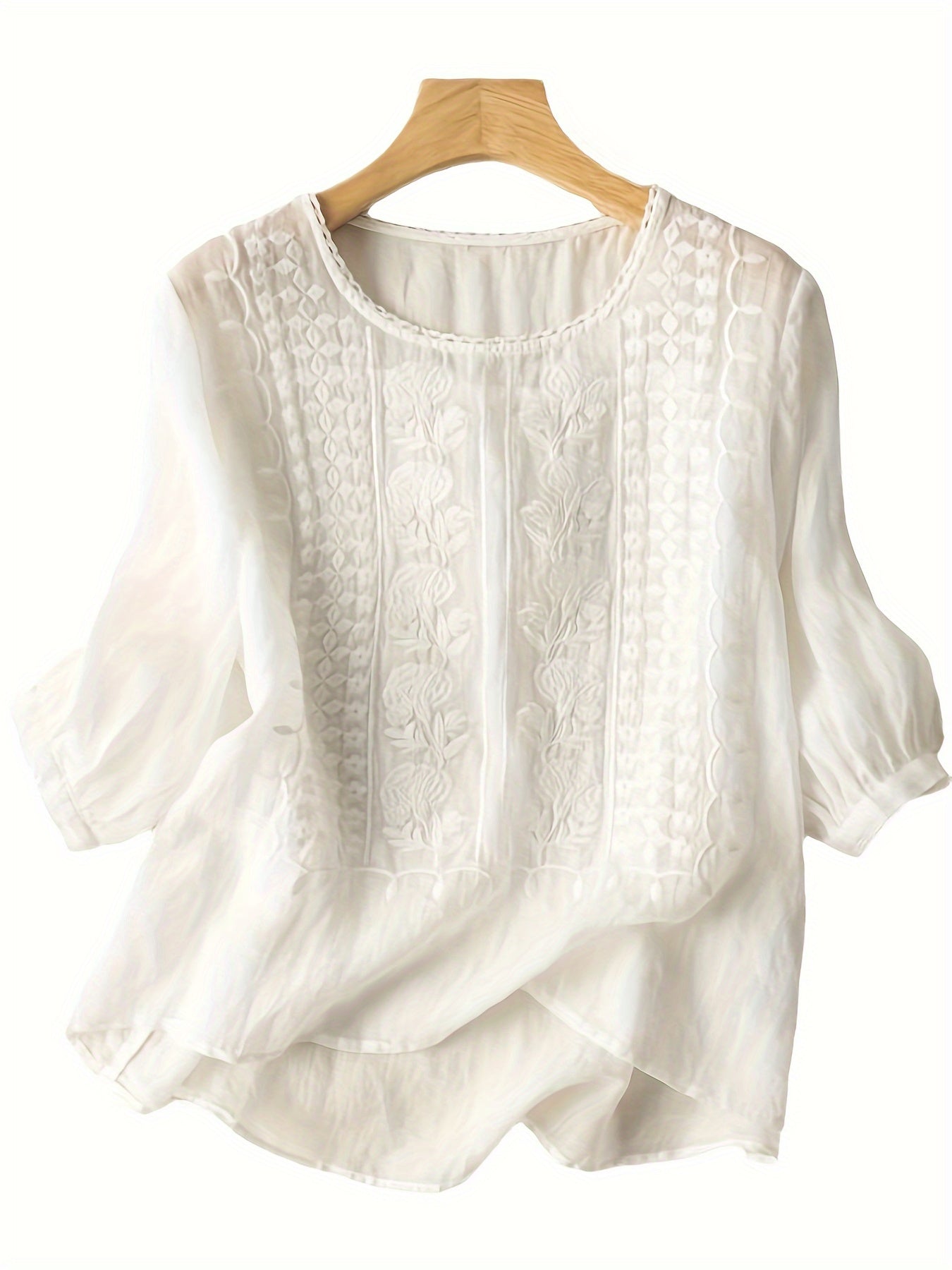 Women's Embroidered Floral T-Shirt Casual Short Sleeve Crew Neck Soft Cotton Tee 4 Colors White Green Yellow Khaki S-XXL