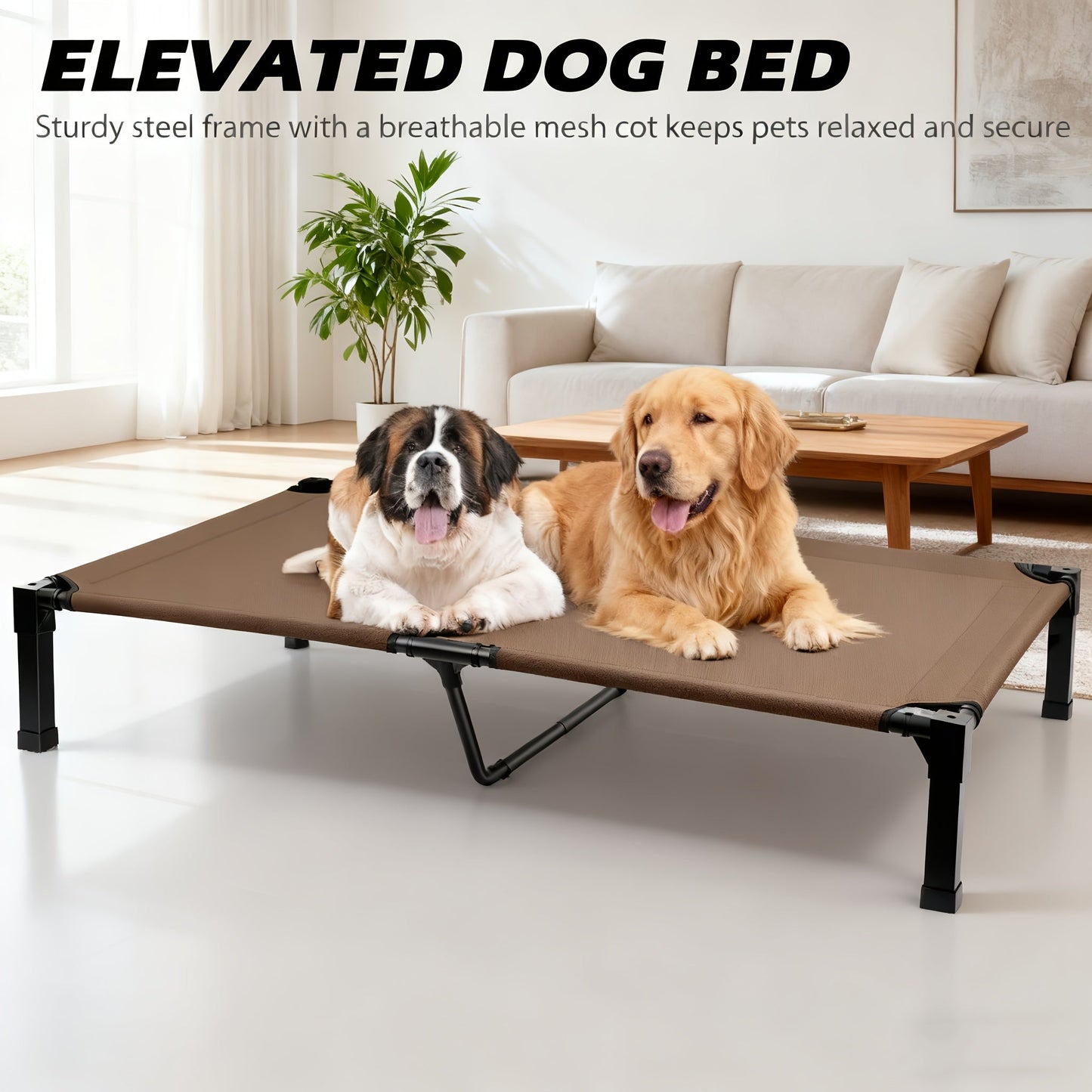 Cooling Elevated Dog Bed Raised Cot with Breathable Mesh and Metal Frame - Washable Portable Dog Cot with No-Slip Feet for Indoor and Outdoor Use, Multiple Sizes and Colors Available