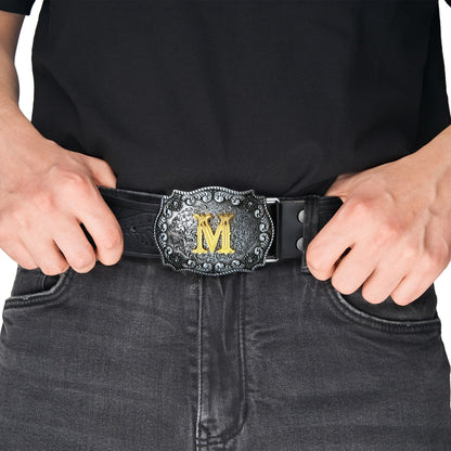 Western Cowboy Belt for Men & Women Embossed Floral Faux Leather – Longhorn Bull Pattern Big Buckle Zinc Alloy, Sizes 34-44, Stylish Durable Country Western Dress Belt Gift for Christmas Father's Day