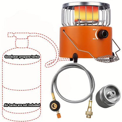 9000 BTU 2-in-1 Propane Camping Stove & Heater with Gas Hose & MAPP Converter – Adjustable Flame Portable Indoor Outdoor Gas Burner, Stainless Steel, 10.7x7 Inch Compact Design for Camping Cooking & Emergency Use